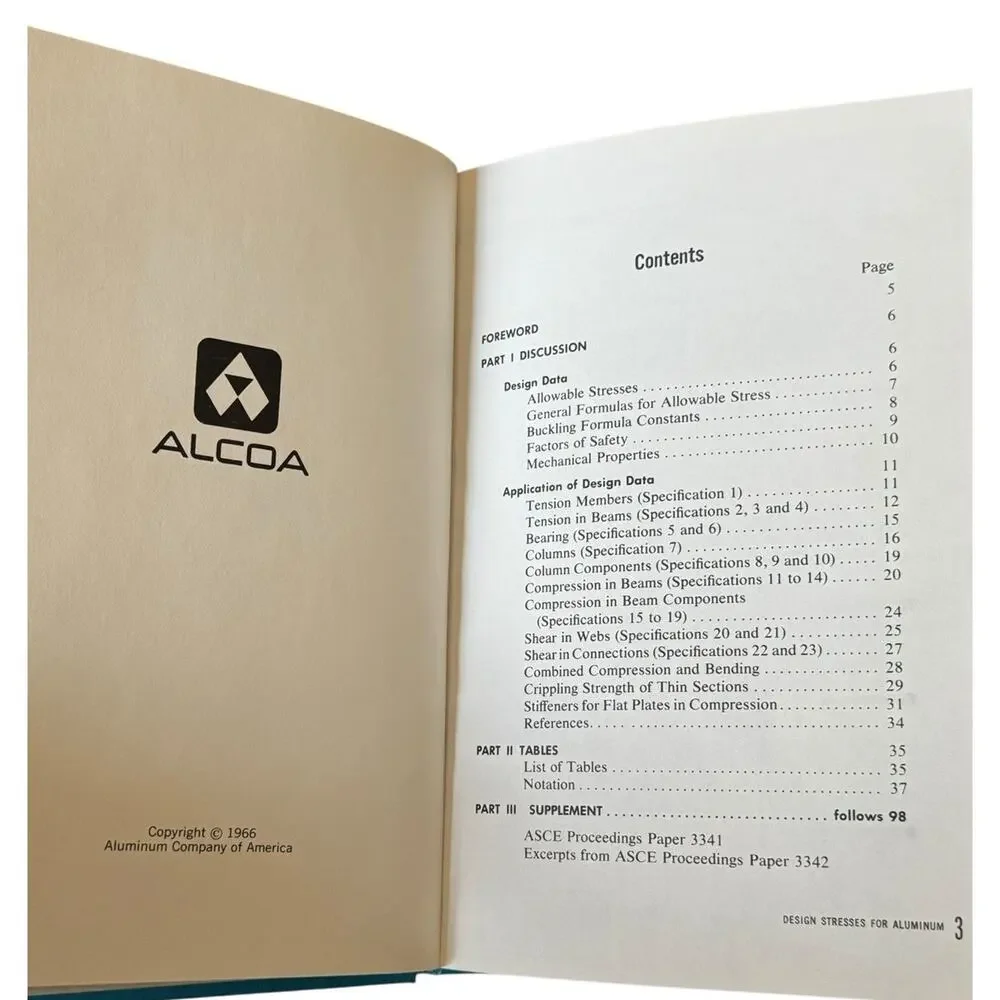 1966 Alcoa Handbook of Design Stresses For Aluminum Book Illustrated Engineering